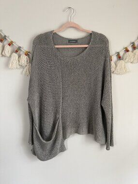 Alembika Open Knit Asymmetrical Grey Slouchy Oversized Lagenlook Coastal Top S